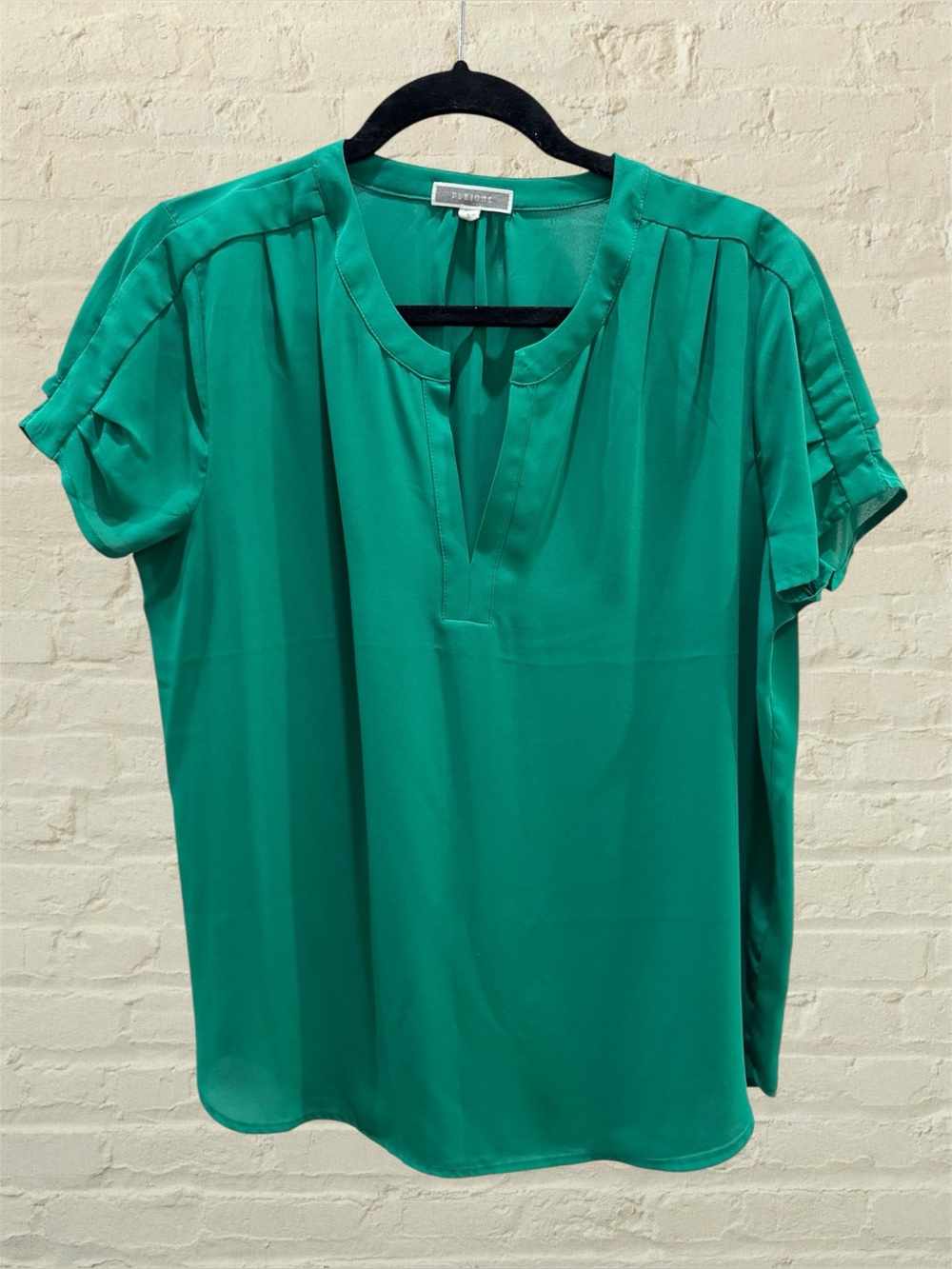 Pleione Emerald Green Short-Sleeve V-Neck Blouse - see description